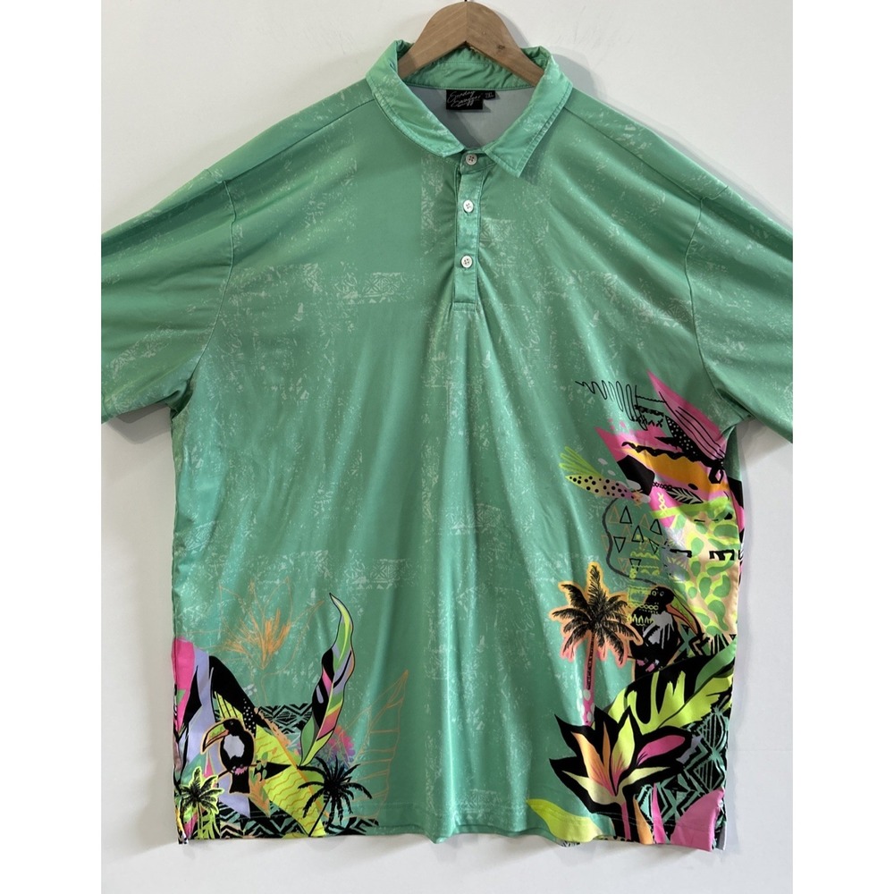 Sunday Swagger Polo Shirt Golf Toucan Palm Loud Tropical Performance 2XL‎